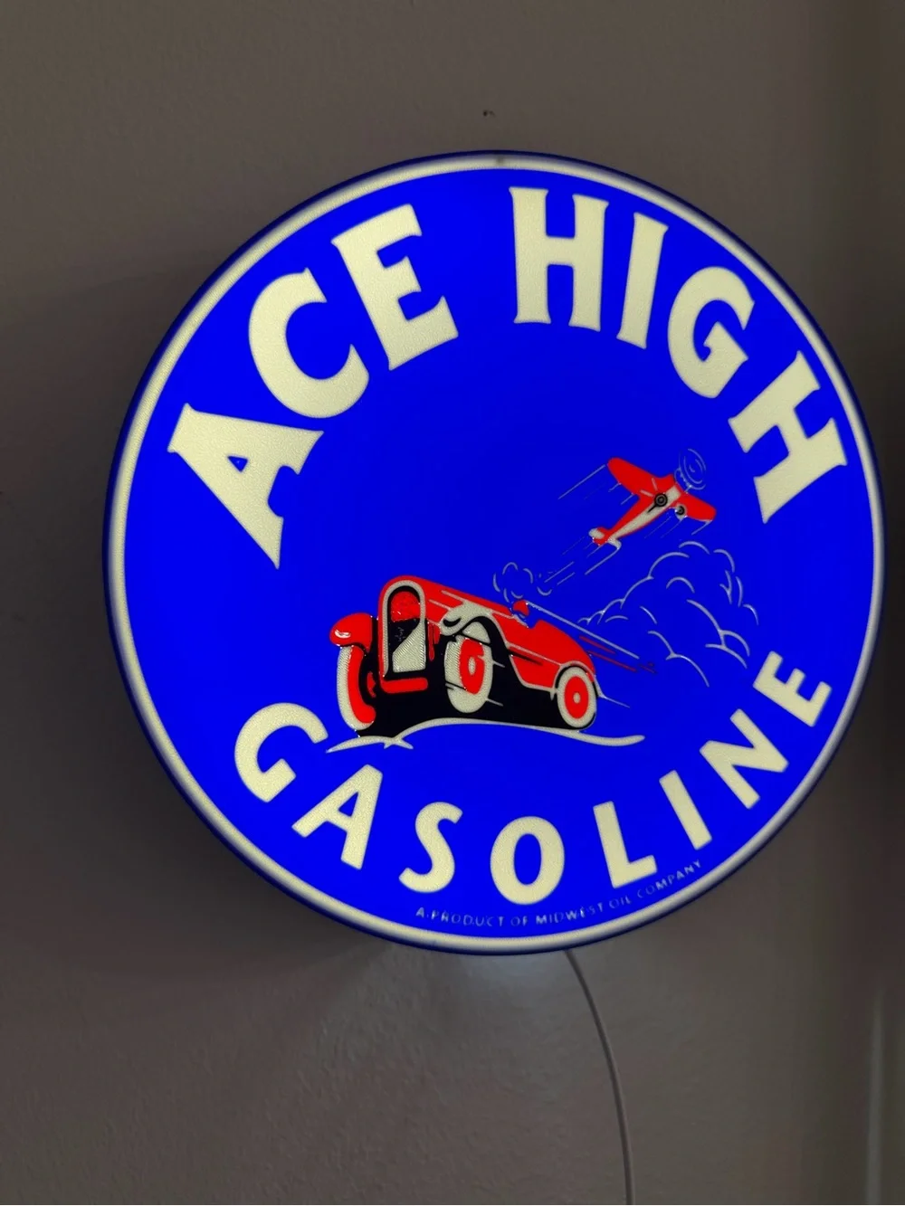 Ace High Gasoline Blue and Red Wall Sign by